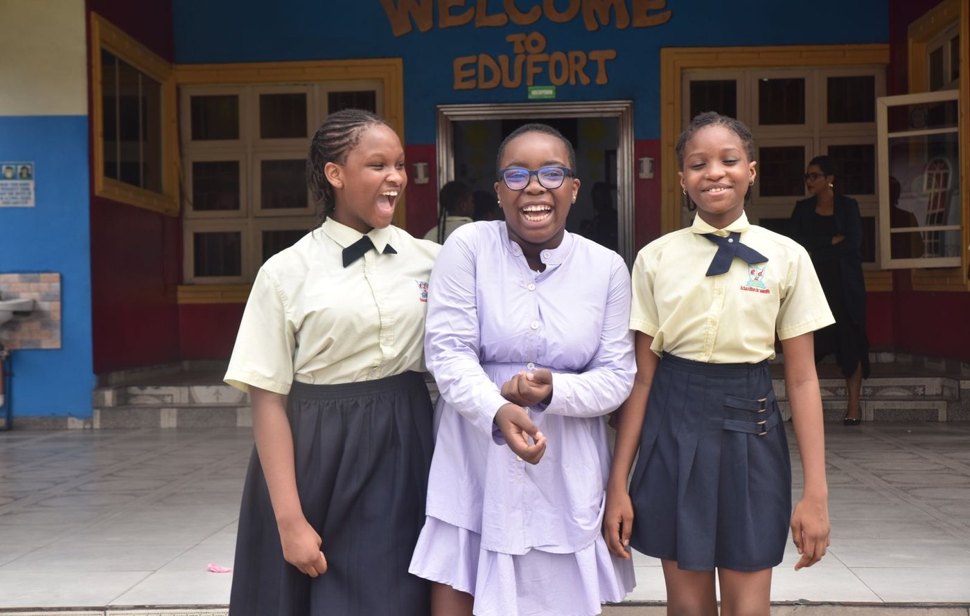 Nigerian students outside their school in Port Harcourt